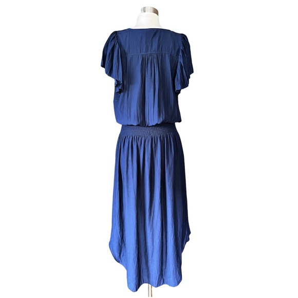 RAMY BROOK Yassi Dress Short Sleeves V-Neck Crepe Elastic Waist Blue NWT - Picture 3 of 10